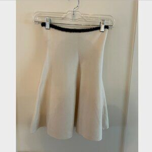 Zara White Knit Skirt with Black Fur Trim